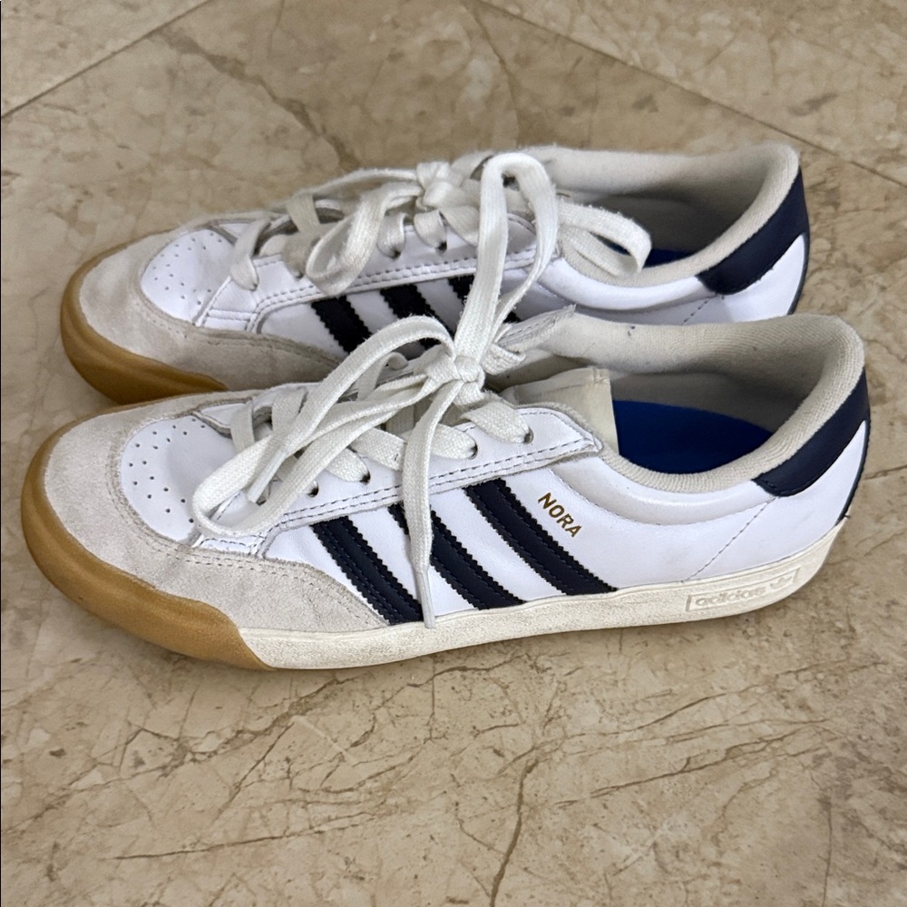 Adidas White and Black Sneakers with Gum Soles